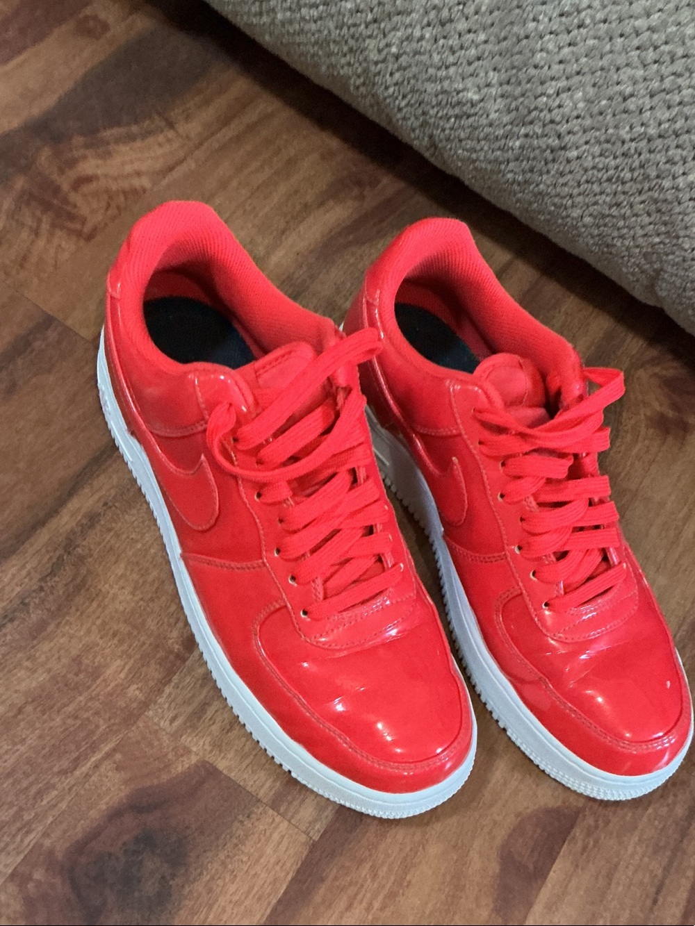 Bright Red Lace-Up Sneakers with White Sole Nike Air Force 1 low men’s sz 9